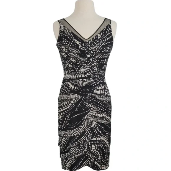 adrianna papell black tiered dress Black Sleeveless Notch Neck Tiered Mesh Gown main image 0